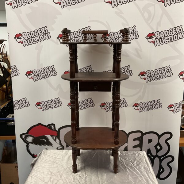 Vintage mahogany three tier telephone table with drawer.