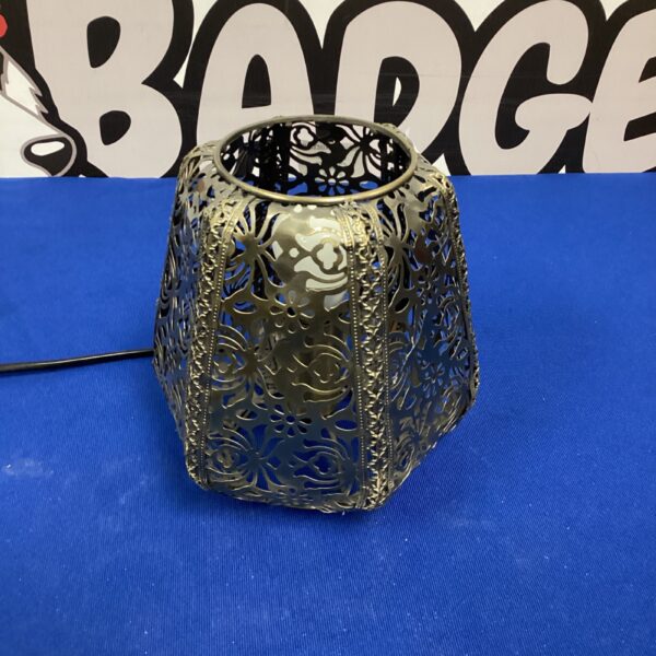 Vintage metal table lamp with pierced metalwork design.
