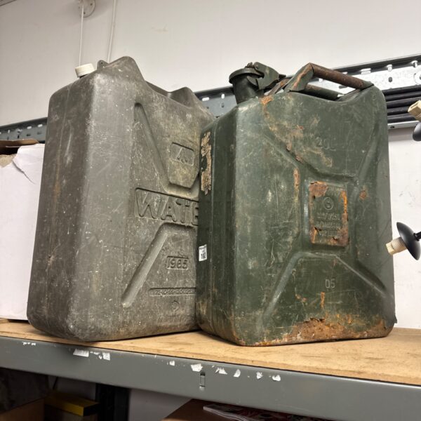 Vintage 20L military water Jerry can with crows foot marking.