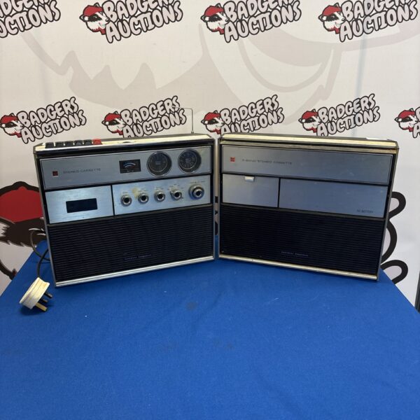 Vintage National 3 Band Stereo Cassette Recorder, side view.