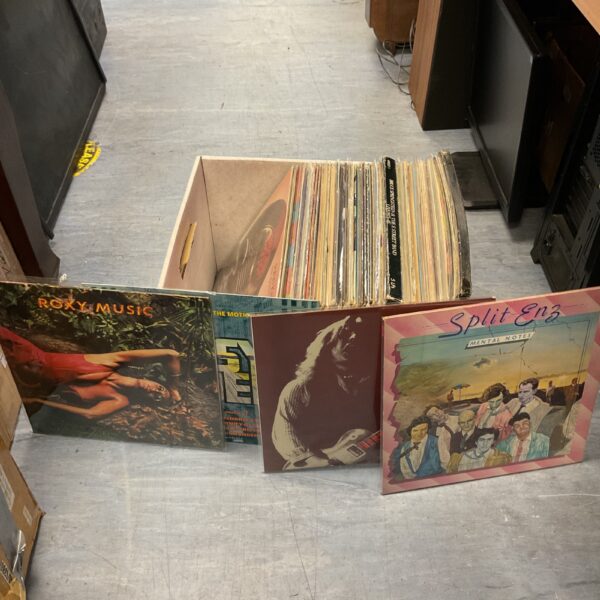 Vintage collection of prog rock vinyl LPs including Roxy Music.