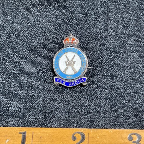 Vintage RAF pin badge with detailed enamel work.