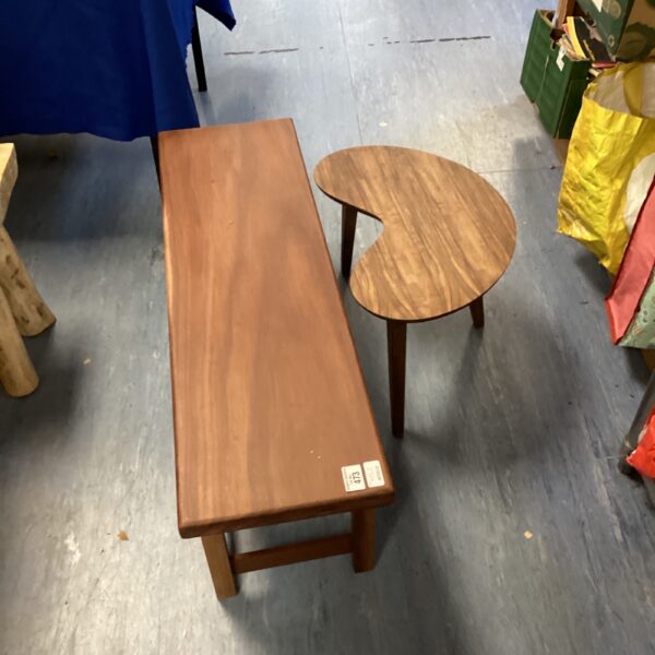 Vintage side table pair, rectangular and kidney shaped.
