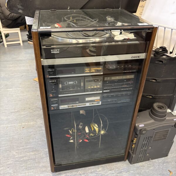 Front view of vintage Sony hi-fi system with components visible.