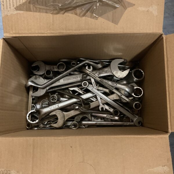 Vintage spanners including King Dick and Elora tools in a box.
