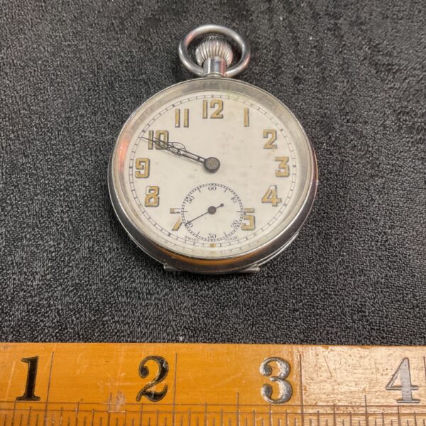 Vintage Swiss pocket watch with Roman numerals and gold case.