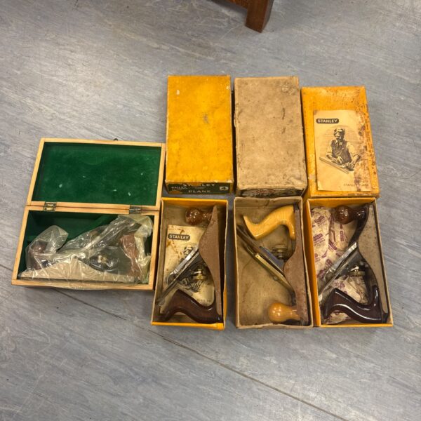 Boxed vintage wood planes from Stanley and Faithfull, collectible tools.