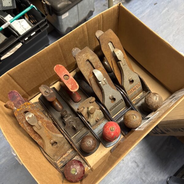 Lot of five vintage wood planes, including Whitmore and Salmens.