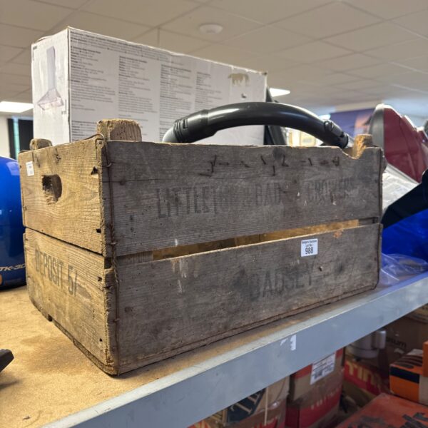 Vintage wooden deposit crate from Little & Sons, showing wear.