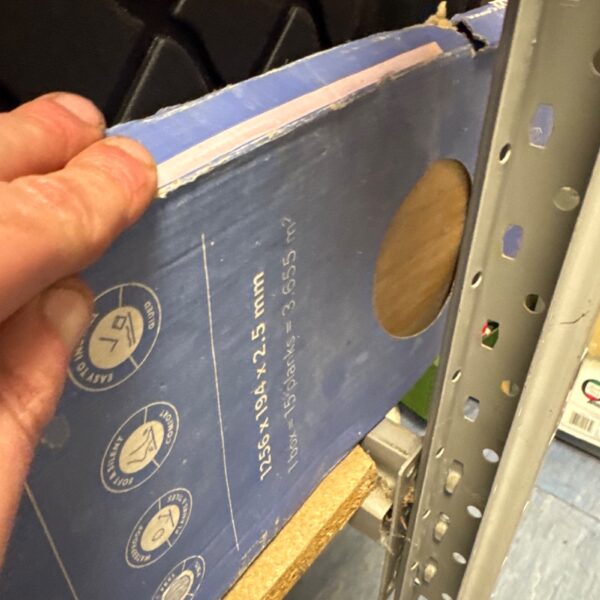 Partial box of vinyl flooring tiles measuring 1256 x 194 x 2.5mm.