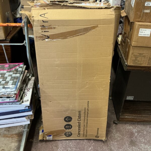 Used Vitara concealed cistern kit with packaging visible.