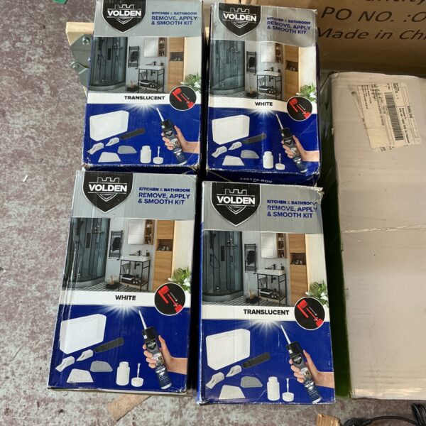 Four Volden kitchen and bathroom sealant kits in packaging.