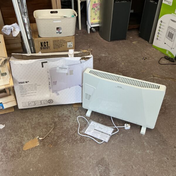 White convector heater with Turbo 2500w function for home heating.