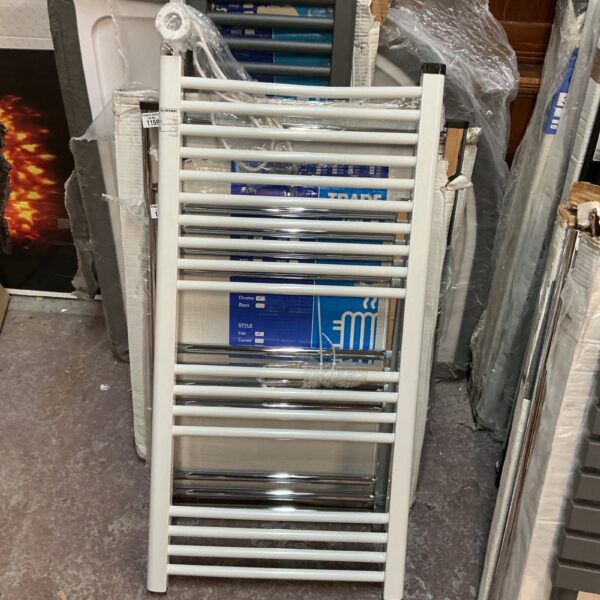 White electric ladder radiator model 1150 for bathroom heating.