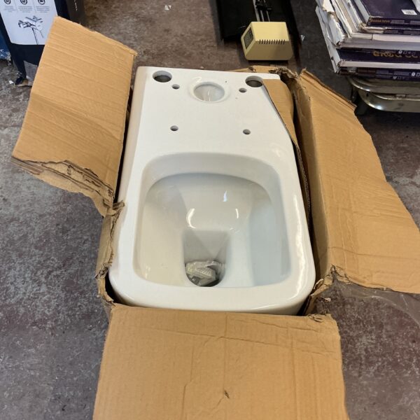 White porcelain toilet bowl presented as-found, ideal for restoration.