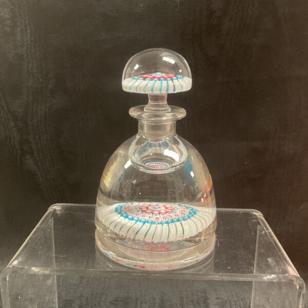 Vintage Whitefriars millifiori ink bottle with colourful floral pattern.