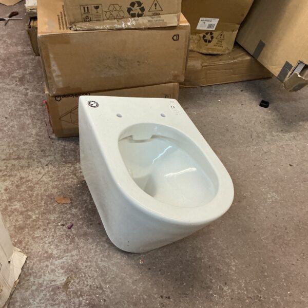 White rimless wall mounted toilet pan for modern bathroom design.