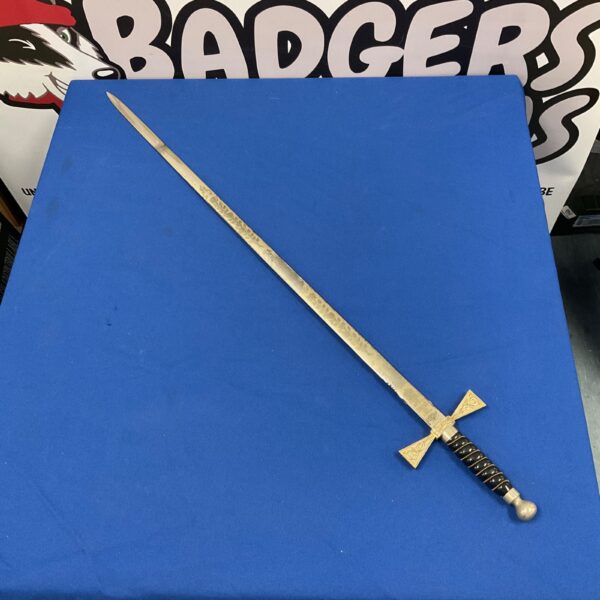 Detailed view of the Wilkinson presentation sword hilt and blade.