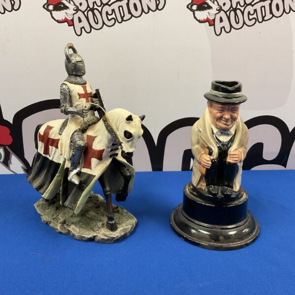 Royal Dalton Winston Churchill character jug and Crusader knight figure.