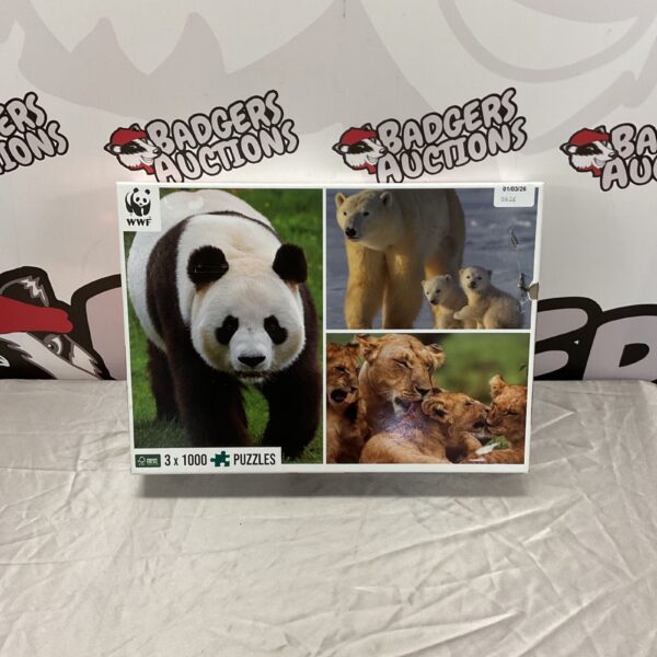 WWF jigsaw puzzle set featuring animal imagery.
