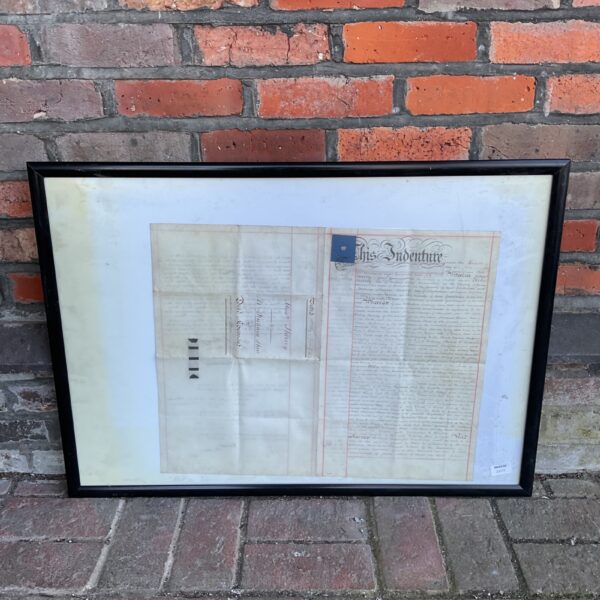 Framed 1854 deed of covenant indenture, a historical legal document.