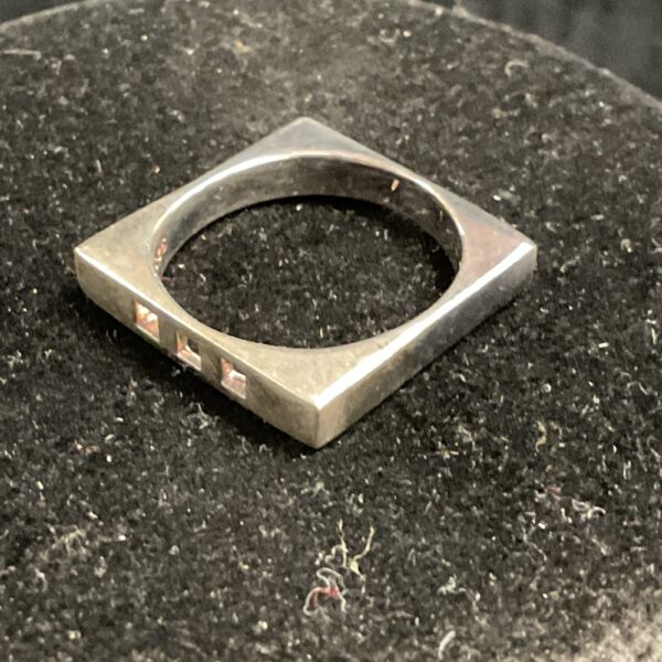 Polished 925 silver square ring, size N, modern fashion jewellery.