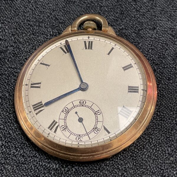 Antique 9ct gold pocket watch with Roman numerals.
