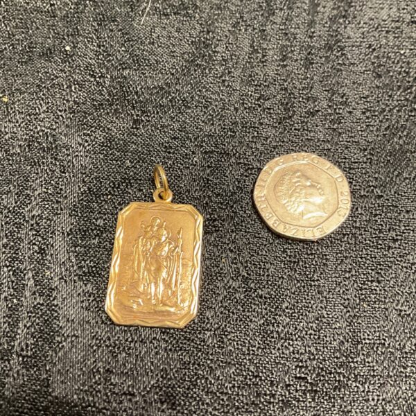 Hallmarked 9ct gold St Christopher pendant, religious jewellery charm.
