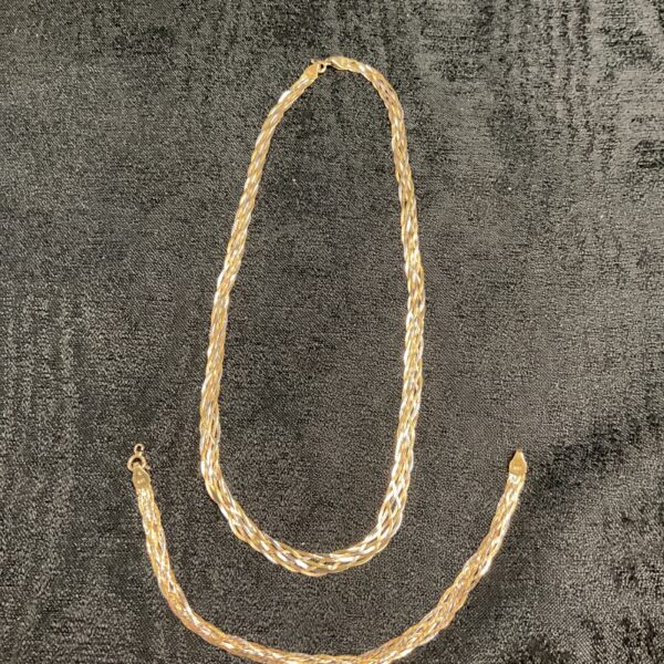 Tri-colour 9ct gold weave necklace and bracelet set.