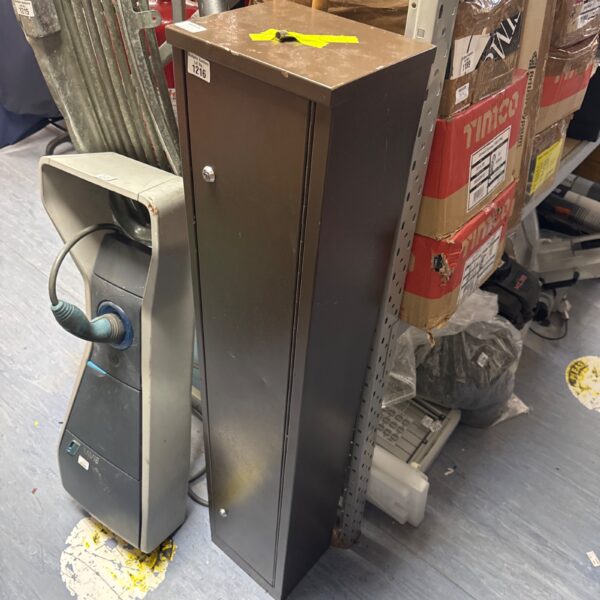 Metal air gun safe model 1216 with keyed lock.