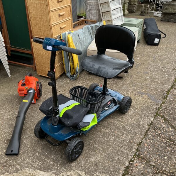 Blue Airline mobility scooter, portable travel aid.