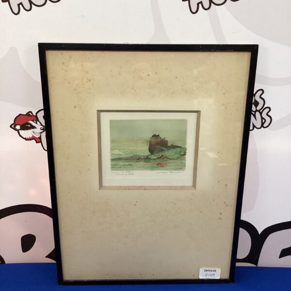Hand-coloured print of Duart Castle by Alec Coutts Fraser, Isle of Mull.