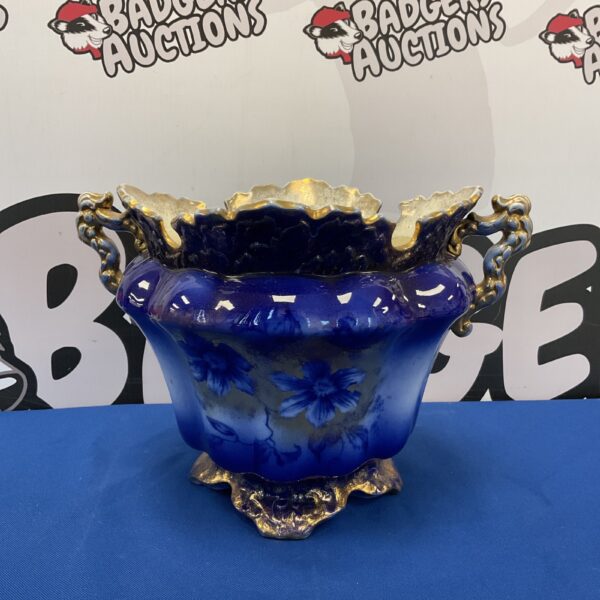 Vintage Allertons blue and gold jardiniere, a beautiful ceramic planter.