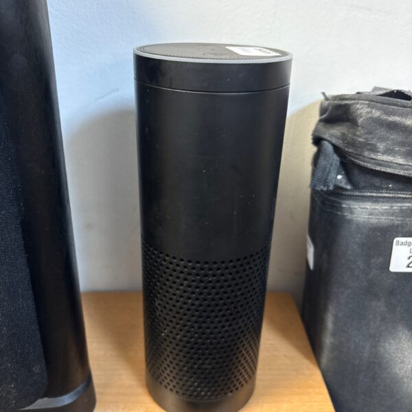 Black Amazon Echo 1st Generation smart speaker for voice control.