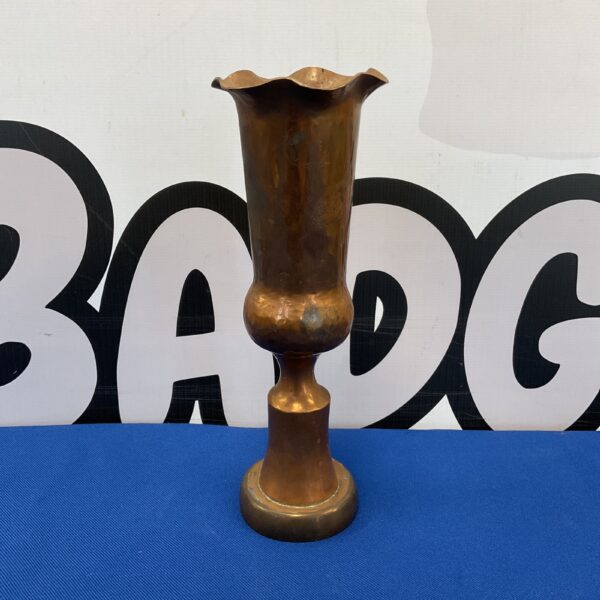 Antique copper flared vase, vintage metal decorative item.