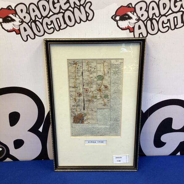 Antique framed map of Chelmsford and Romford, Essex, 18th century.
