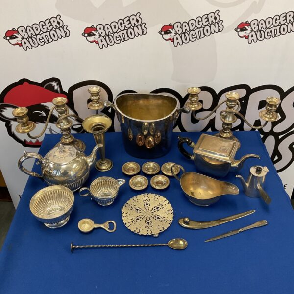 Antique silver plate lot featuring James Dixon & Sons and Mappin & Webb pieces.
