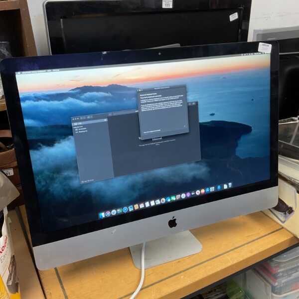 Cracked screen Apple iMac A1419 desktop computer for parts or repair.