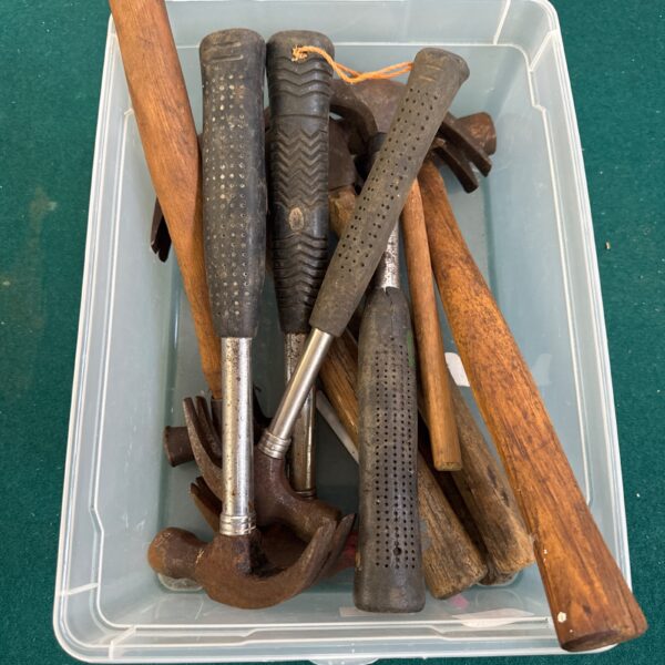 Lot of assorted vintage hammers for workshop or collection.
