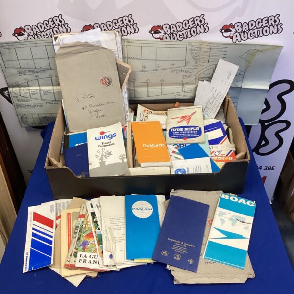 Vintage aviation ephemera collection featuring Pan Am, BOAC, and Air France materials.