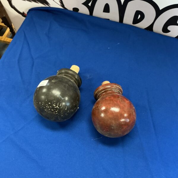 Vintage wooden ball ends for architectural salvage and decor.