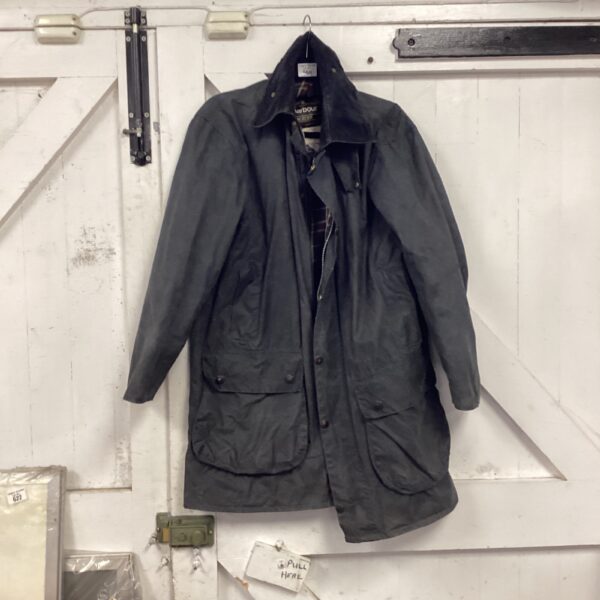 Vintage Barbour Border wax jacket, front view, classic country style.