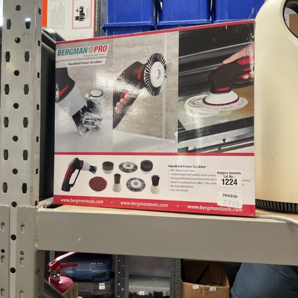 Bergman Pro handheld power scrubber cleaning tool.