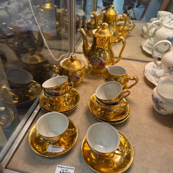 Vintage Bernadotte Czechoslovakian tea service set with gilded details.