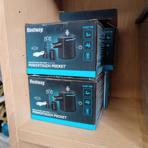 Four Bestway Power Touch Pocket Pumps in original packaging.