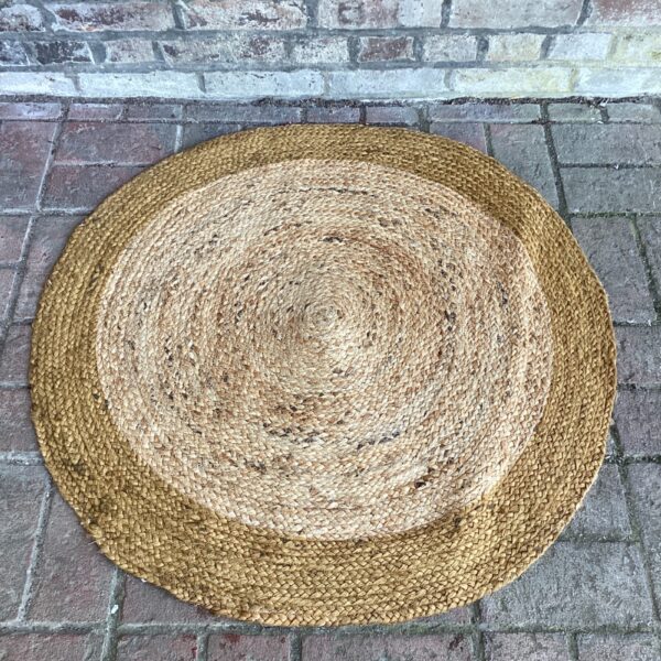 Round Bloomingville jute rug for natural home decor.