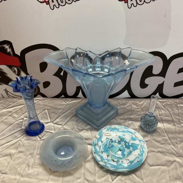 Vibrant blue Murano glass dish with scalloped edge.