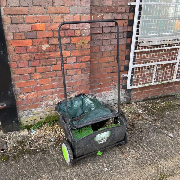 Used BMC 21” garden sweeper for lawn and garden cleaning.
