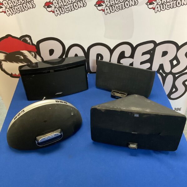 Vintage Bose and Altec Lansing speaker systems for home audio.