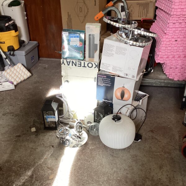 Mixed B&Q lighting stock including LED strip lights and various fittings.